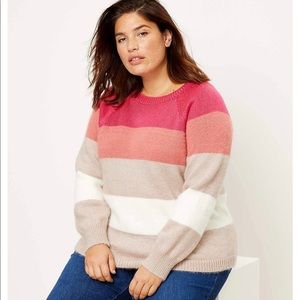 LOFT PLUS STRIPED SWEATER IN PINK MULTI